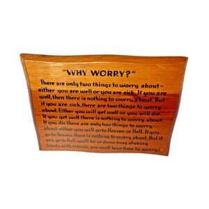 Vintage “Why Worry” Giant Redwood Wood Plaque Wall Art Knott's Berry Farms